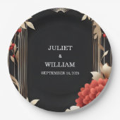 バラガーデンダイヤモンドレッドブラックと金ゴールド結婚ズ ペーパープレート (正面)