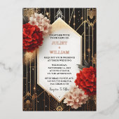 バラガーデンダイヤモンドレッドブラックと金ゴールド結婚ズ 箔招待状 (正面)