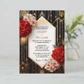 バラガーデンダイヤモンドレッドブラックと金ゴールド結婚ズ 箔招待状 (立ち正面)