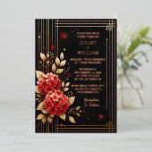 バラガーデンダイヤモンドレッドブラックと金ゴールド結婚ズ 箔招待状 (立ち正面)