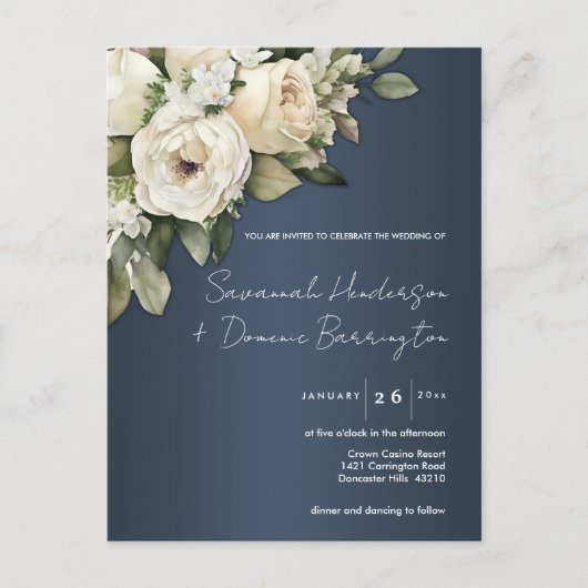 バラガーデンダスティーブルー結婚式招待状 ポストカード (正面)