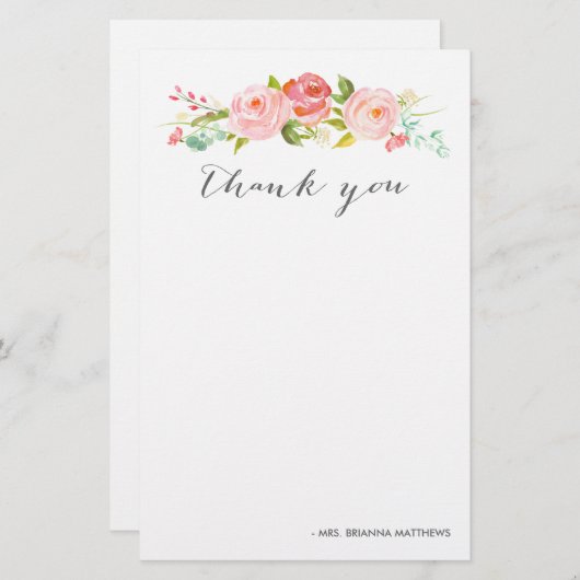 バラガーデンフローラありがとうパーソナライズされた 便箋 (正面/裏面)