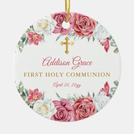 バラガーデンフローラガールフォトファースト聖餐式 セラミックオーナメント (正面)