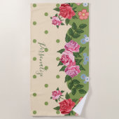 バラガーデンレッドピンクグリーンパーソナライズされたフローラ ビーチタオル (正面)