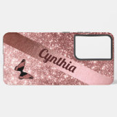 バラガーリー金ゴールドグリッターと蝶 |名前の追加 SAMSUNG GALAXYケース (左側面)