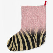 バラガーリー金ゴールドグリッタースパークルブラックゼブラプリント ラージクリスマスストッキング (裏面)