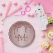 バラガーリー金ゴールドグリッタードリップスモノグラム誕生日 ペーパープレート (パーティー)