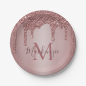 バラガーリー金ゴールドグリッタードリップスモノグラム誕生日 ペーパープレート (正面)