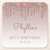 バラガーリー金ゴールドグリッタードリップ80th誕生日パーティー スクエアペーパーコースター (正面)