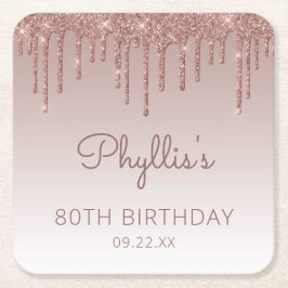 バラガーリー金ゴールドグリッタードリップ80th誕生日パーティー スクエアペーパーコースター