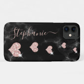 バラガーリー金ゴールドグリッターハートブラックマーブルネーム Case-Mate iPhoneケース (裏面(横))