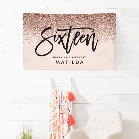 バラガーリー金ゴールドグリッターピンクタイポグラフ16誕生日 横断幕 (インサイチュ)