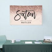 バラガーリー金ゴールドグリッターピンクタイポグラフ16誕生日 横断幕 (トレードショー)