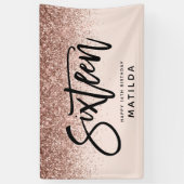 バラガーリー金ゴールドグリッターピンクタイポグラフ16誕生日 横断幕 (縦)