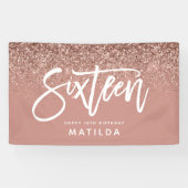 バラガーリー金ゴールドグリッターピンクタイポグラフ16誕生日 横断幕 (横)