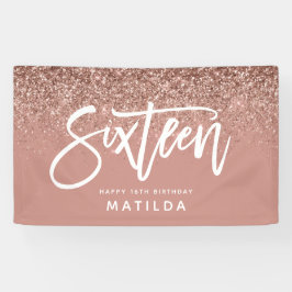 バラガーリー金ゴールドグリッターピンクタイポグラフ16誕生日 横断幕