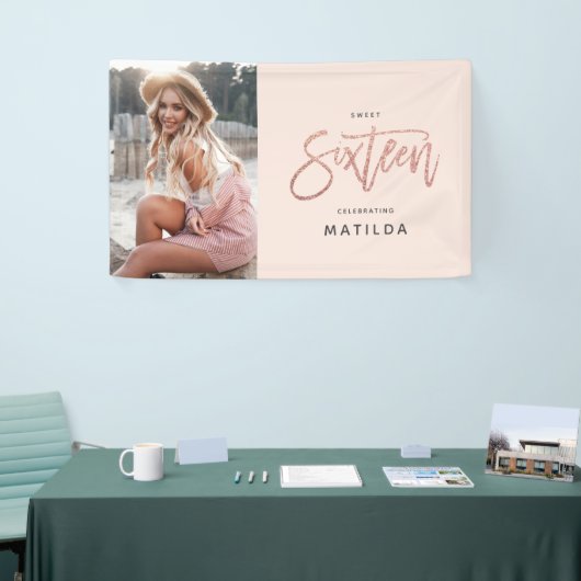 バラガーリー金ゴールドグリッターピンク写真16歳の誕生日 横断幕 (トレードショー)