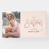 バラガーリー金ゴールドグリッターピンク写真16歳の誕生日 横断幕 (横)