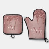 バラガーリー金ゴールドスパークルグリッタードリップスモノグラム 鍋つかみ&鍋敷きセット (正面)