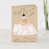 バラガーリー金ゴールドパーソナライズされたスイート16誕生日 カード (正面)