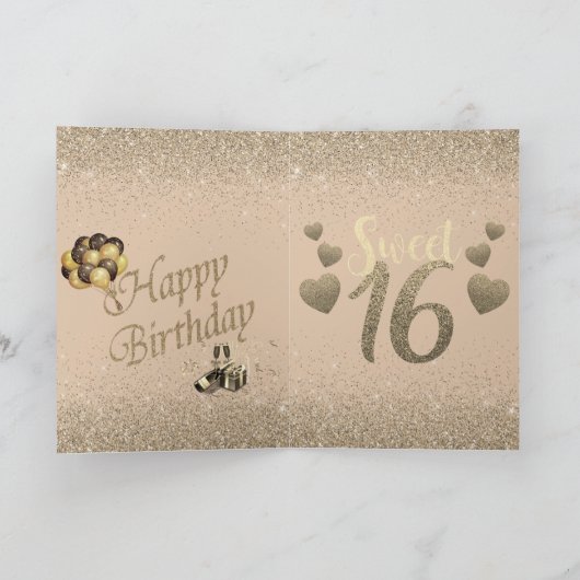 バラガーリー金ゴールドパーソナライズされたスイート16誕生日 カード (内部)