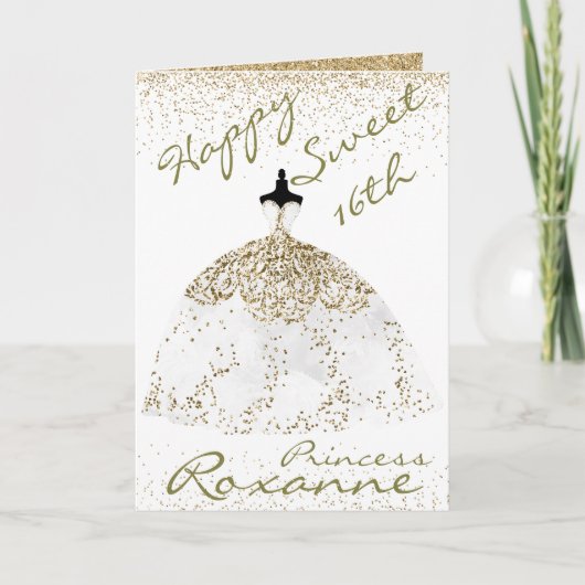 バラガーリー金ゴールドパーソナライズされたスイート16誕生日C カード (正面)