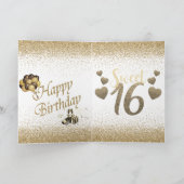 バラガーリー金ゴールドパーソナライズされたスイート16誕生日C カード (内部)