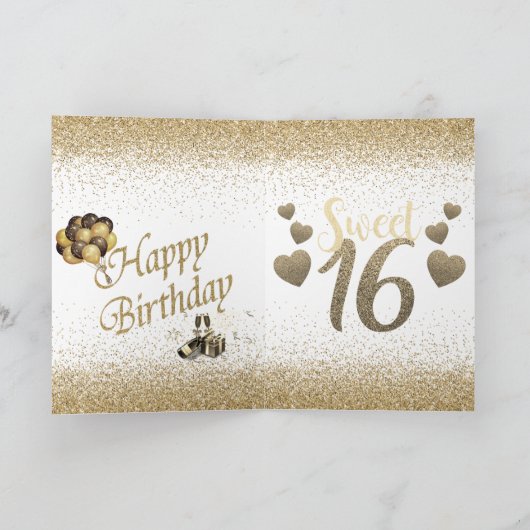 バラガーリー金ゴールドパーソナライズされたスイート16誕生日C カード (内部)