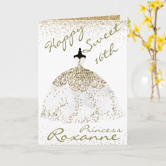 バラガーリー金ゴールドパーソナライズされたスイート16誕生日C カード (黄色い花)