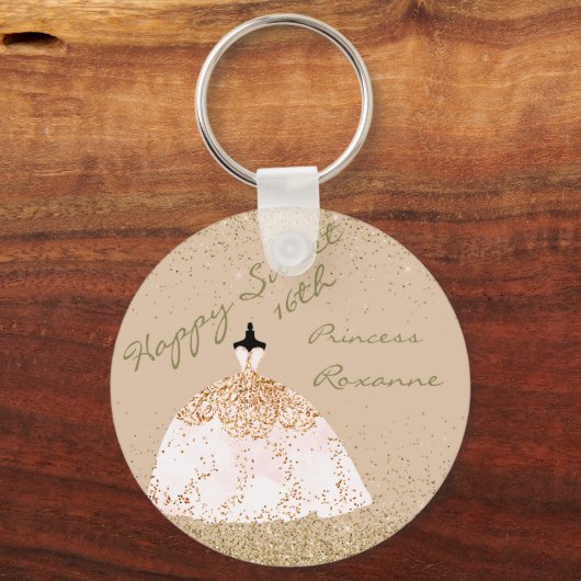 バラガーリー金ゴールドパーソナライズされたスウィート16th誕生日 キーホルダー (正面)