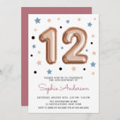 バラガーリー金ゴールドモダンバルーン12th誕生日パーティー 招待状 (正面/裏面)