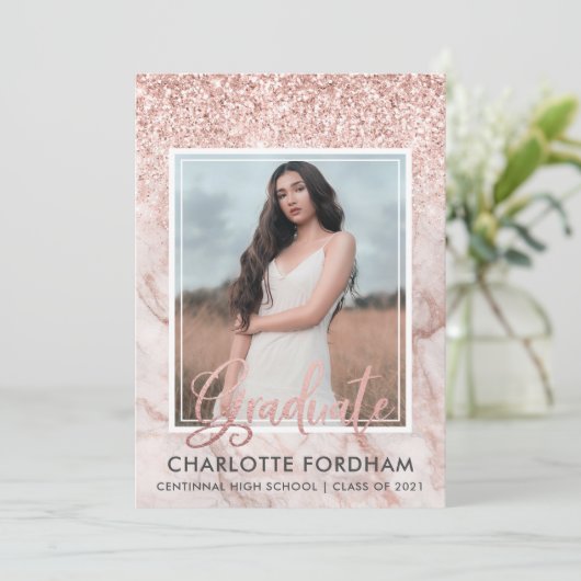 バラガーリー金ゴールド写真卒業パーティー招待状 案内状 (スタンド正面)