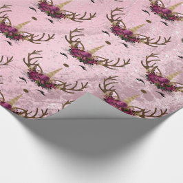 バラガーリー金ゴールド大理石ユニコーンのトナカイ模様 ラッピングペーパー