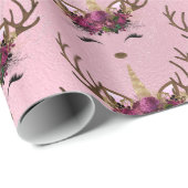 バラガーリー金ゴールド大理石ユニコーンのトナカイ模様 ラッピングペーパー (ロールコーナー)