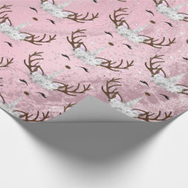 バラガーリー金ゴールド大理石ユニコーンのトナカイ模様 ラッピングペーパー