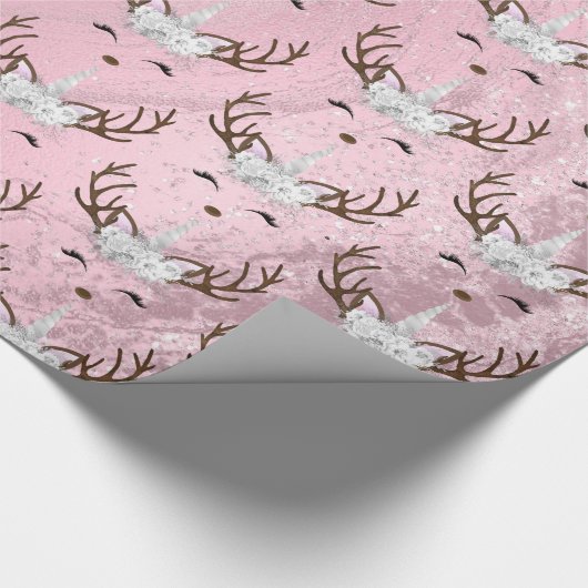バラガーリー金ゴールド大理石ユニコーンのトナカイ模様 ラッピングペーパー (角)
