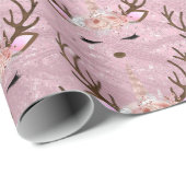 バラガーリー金ゴールド大理石ユニコーンのトナカイ模様 ラッピングペーパー (ロールコーナー)