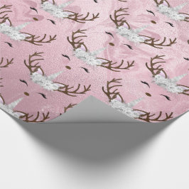 バラガーリー金ゴールド大理石ユニコーンのトナカイ模様 ラッピングペーパー