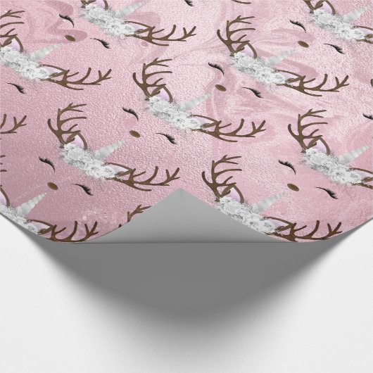 バラガーリー金ゴールド大理石ユニコーンのトナカイ模様 ラッピングペーパー (角)