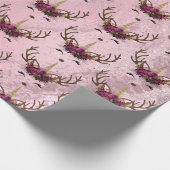 バラガーリー金ゴールド大理石ユニコーンのトナカイ模様 ラッピングペーパー (角)