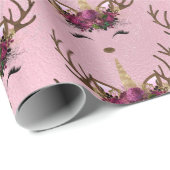 バラガーリー金ゴールド大理石ユニコーンのトナカイ模様 ラッピングペーパー (ロールコーナー)