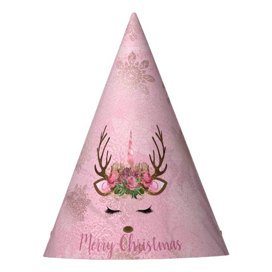 バラガーリー金ゴールド大理石ユニコーントナカイ雪の結晶 パーティーハット (正面)