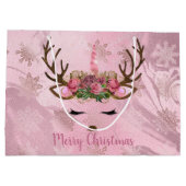 バラガーリー金ゴールド大理石ユニコーントナカイ雪の結晶 ラージペーパーバッグ (裏面)