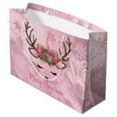 バラガーリー金ゴールド大理石ユニコーントナカイ雪の結晶 ラージペーパーバッグ (裏面アングル)