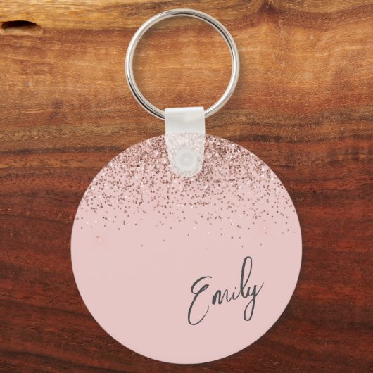 バラガーリー金ゴールド赤面ピンクグリッターモノグラム キーホルダー (正面)