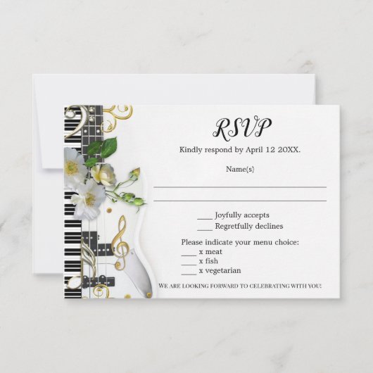バラギターミュージックをテーマにした結婚式RSVPカード 出欠カード (正面)