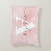 バラクォーツのモノグラムピンクのスクリプト名パーソナライズされた アクセントクッション (裏面(縦))