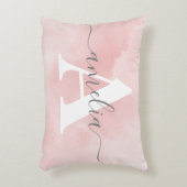 バラクォーツのモノグラムピンクのスクリプト名パーソナライズされた アクセントクッション (正面(垂直))