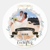 バラクォーツパーソナライズされた金ゴールド結婚の写真 ラウンドシール (正面)