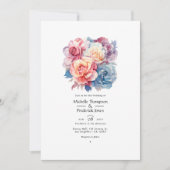バラクォーツ、ほこりっぽいブルー、ピンクとクリーム結婚ズ 招待状 (正面)